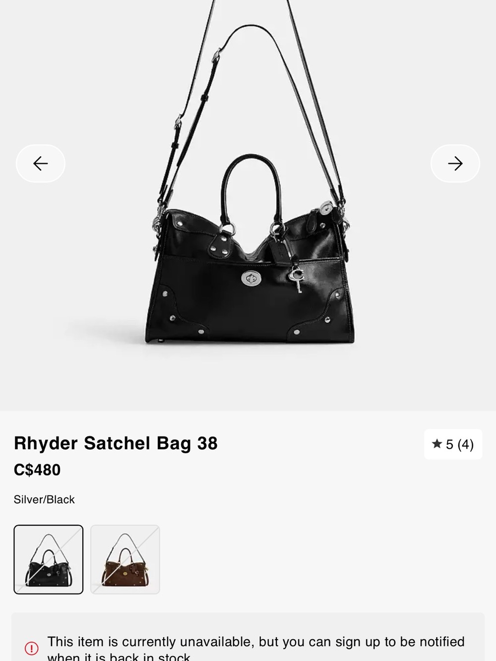 Coach Rhyder Satchel Bag 38 — Black